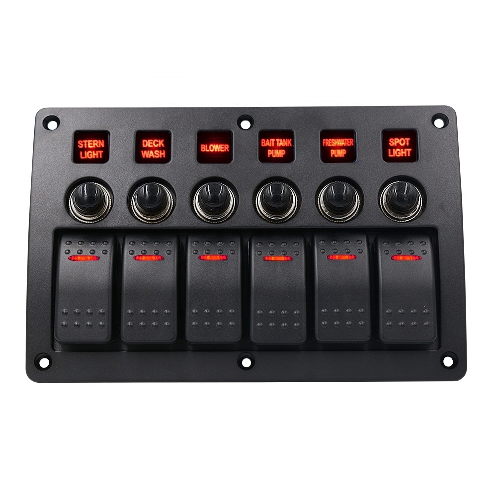 6 Gang 3Pin DC12/24V Toggle Switch Marine Switch Panel On Off Rocker Switch Panel For Marine