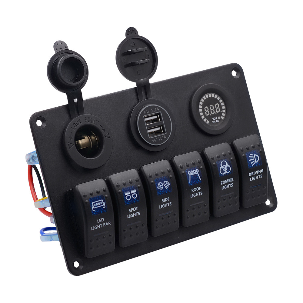 4 In 1 Usb Socket Marine Push Button Switches 6 Gang Switch Panel