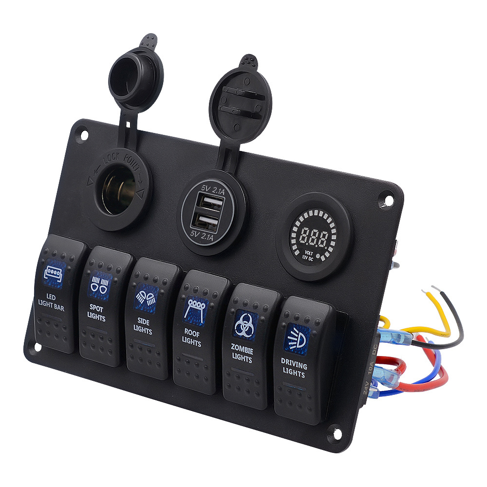 4 In 1 Usb Socket Marine Push Button Switches 6 Gang Switch Panel