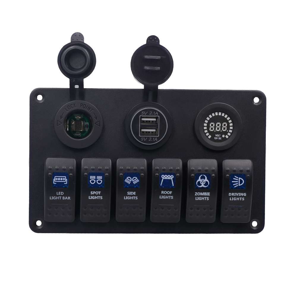 4 In 1 Usb Socket Marine Push Button Switches 6 Gang Switch Panel