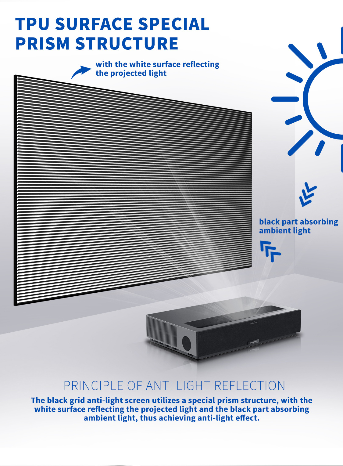 2024 State of the art New Arrival 100-130inch BSP ALR CLR Projetor Screen PET Crystal UST Projection 4K 8k Screen Home Theater