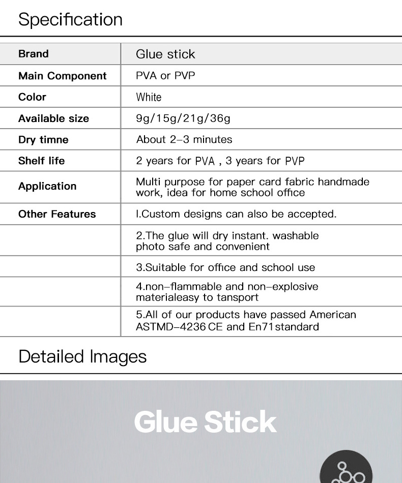 Hot selling 12 pieces of office and school pvp glue stick white manufacturer glue stick