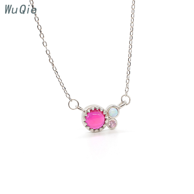 New Fashion Charm 925 Sterling Silver Fine Jewelry Necklaces with Gemstone Jewelry Colorful Opal Stone Colliers