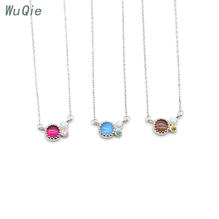 New Fashion Charm 925 Sterling Silver Fine Jewelry Necklaces with Gemstone Jewelry Colorful Opal Stone Colliers