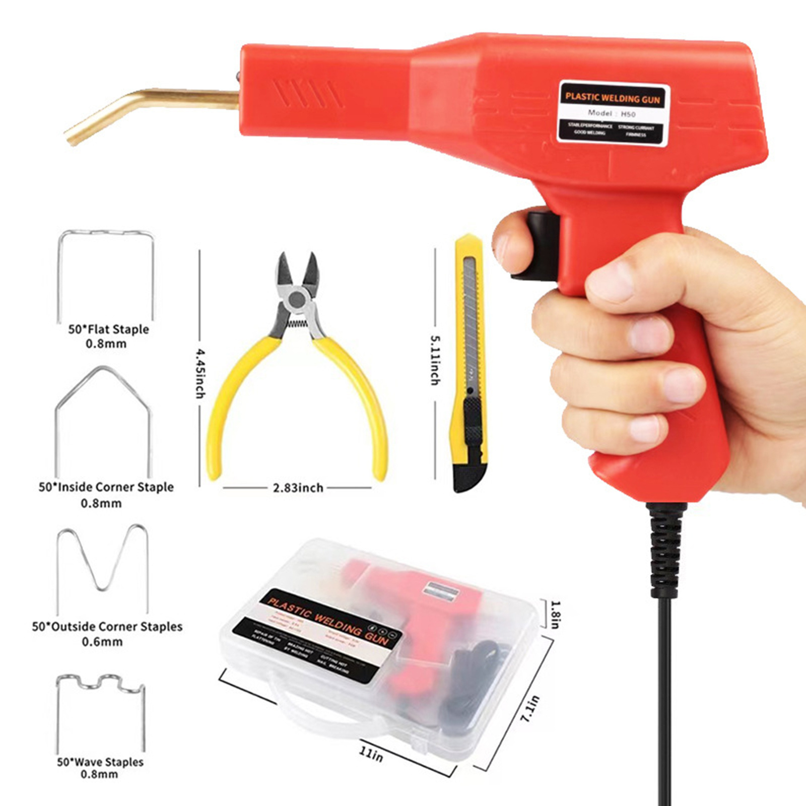 50W Portable PVC Electric Hot Nailer and Stapler Plastic Pipe Car Bumper Repair Welding Melt Heat Gun Machine Kit Tool Welder