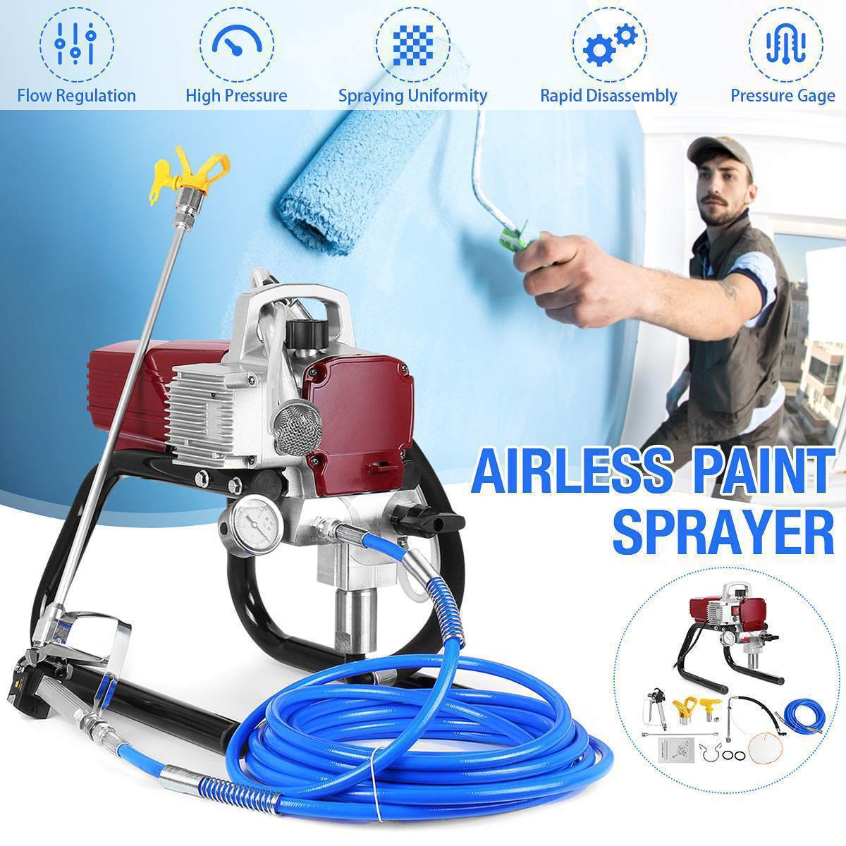 Airless nano electric paint power spray gun painting car machine pneumatic displacement paint sprayer