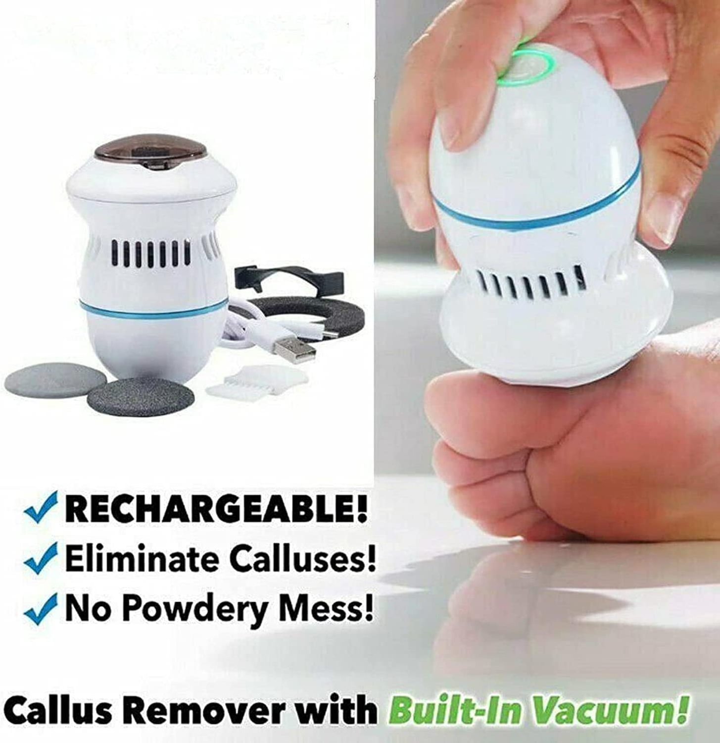 Electric Feet Callus Remover Battery Operated Foot Grinder Callus Dead Skin Remover Vacuum Foot File Pedicure Tool