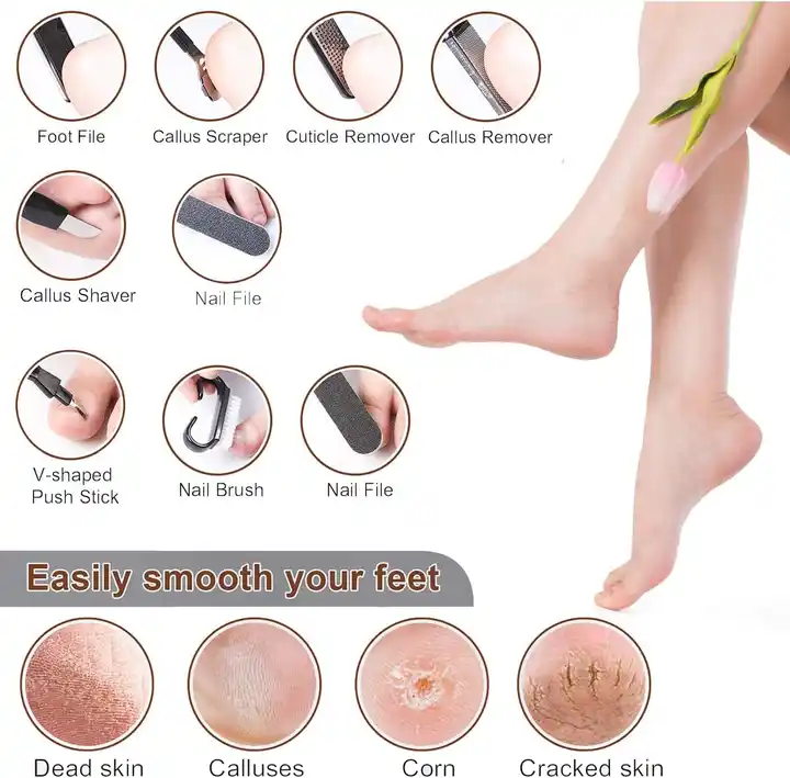 Practical Good Things 10-In -1 Stainless Steel Foot File  To Remove Dead Skin Calluses Foot Trimming Tool Suit