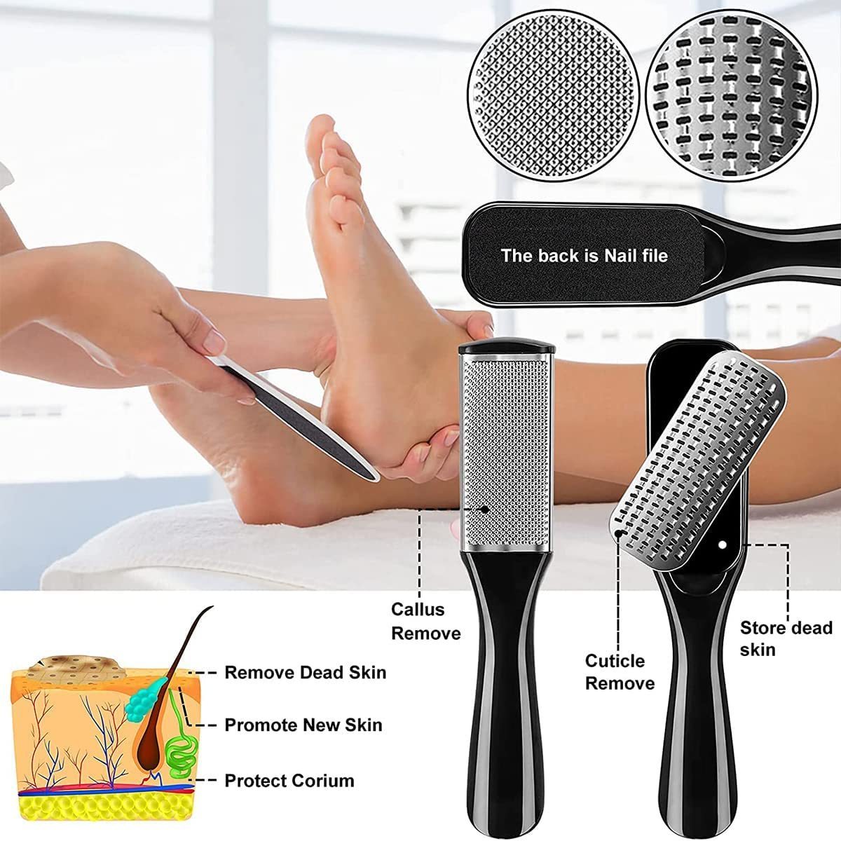 Professional Pedicure Tool 10-in -1 Stainless Steel Foot Care File Dead Skin Removal Pedicure SPA Kit