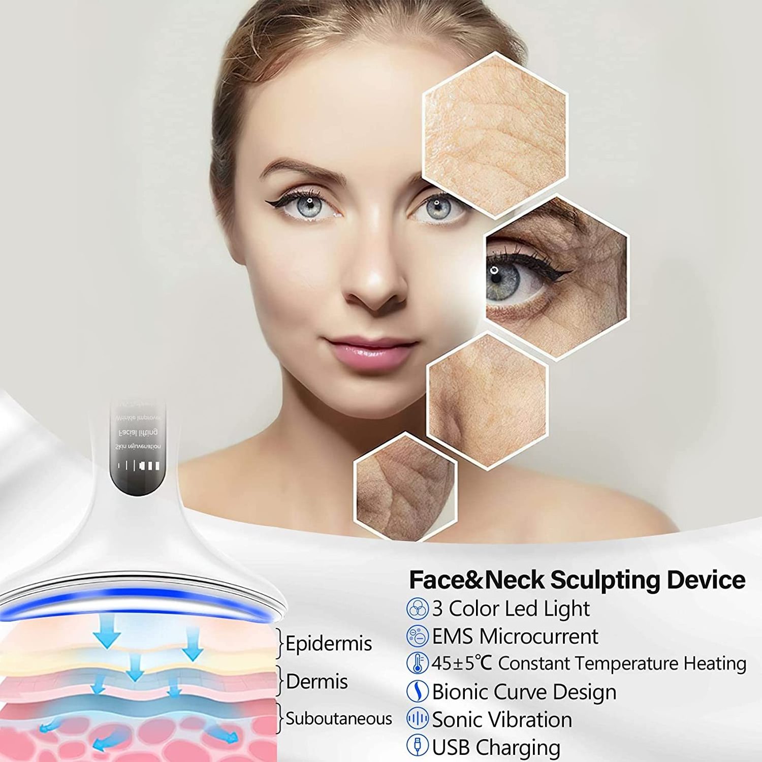 Electric Facial Massager Neck Lifting Beauty Device EMS Skin Tighten Beauty Device Face & Neck Lifting Massager