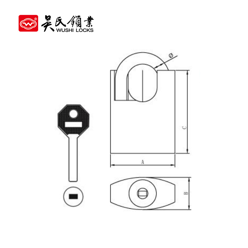 High Quality Wholesale Square Type Half Shackle Brass Padlock Silver Anti Rust Wrapped Vane Padlock