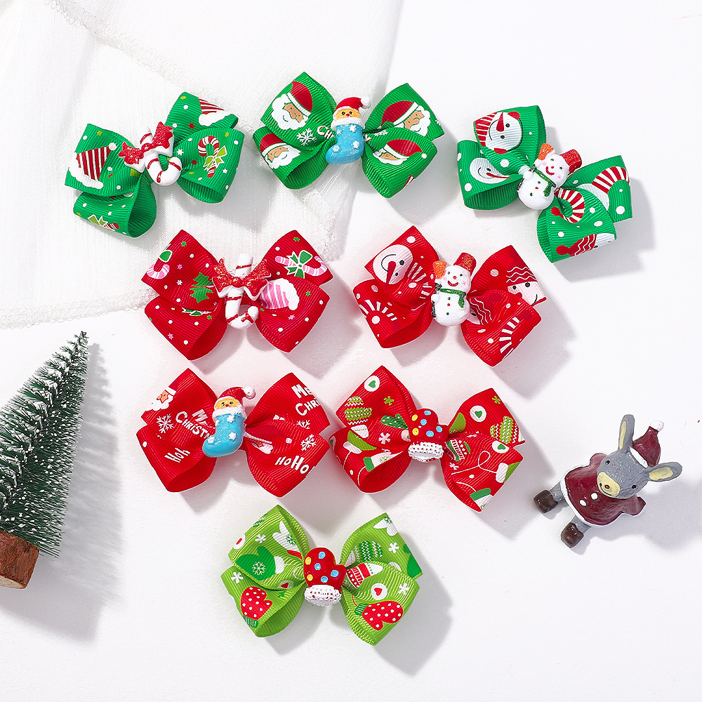 3 Inch Christmas Hair Bow Clips For Baby Girls Cute Snow Santa Christmas Tree Printed Hairpins Headwear Hair Accessories