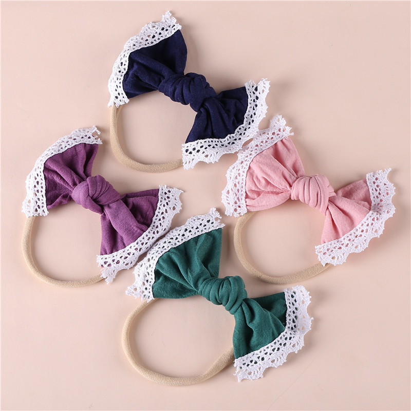 Wholesale Super Soft Lace Edge Nylon Bow Hair Accessories Bands Soft Fabric Girls Hair Band Headbands For Girls