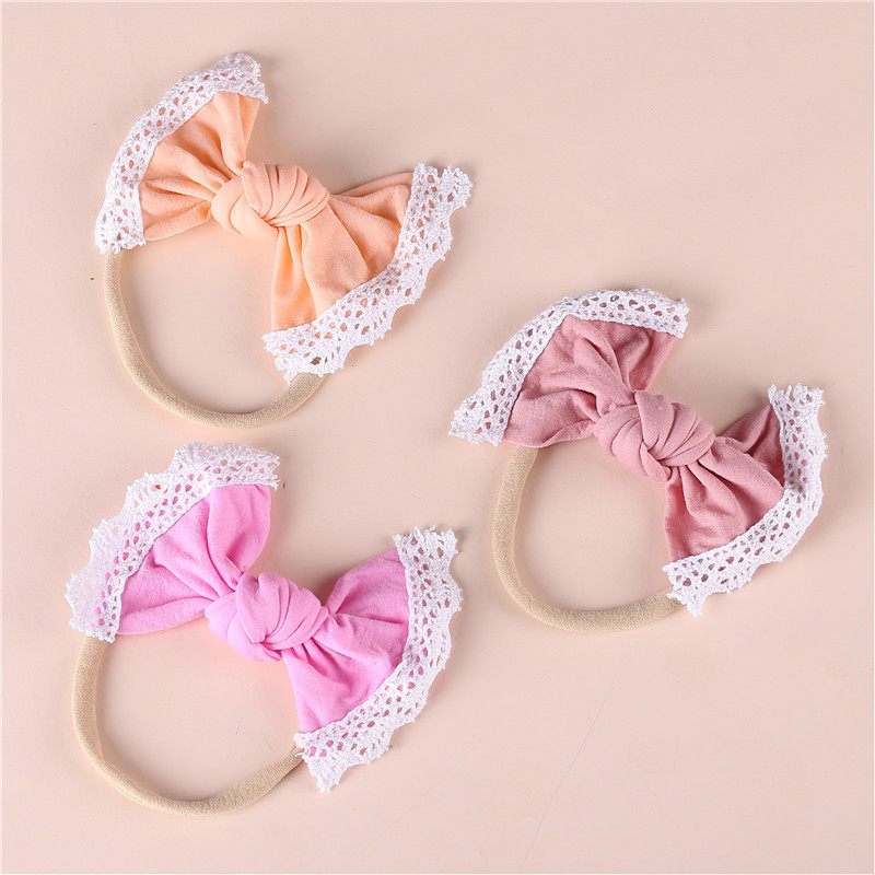 Wholesale Super Soft Lace Edge Nylon Bow Hair Accessories Bands Soft Fabric Girls Hair Band Headbands For Girls