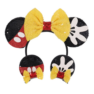 Mouse Ear Headband For Girls Party Cosplay Plush Adult Kids Headband And 2Pcs Matching Hair Clips Girls Hair Accessory