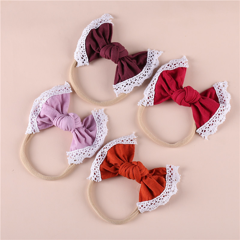 Wholesale Super Soft Lace Edge Nylon Bow Hair Accessories Bands Soft Fabric Girls Hair Band Headbands For Girls