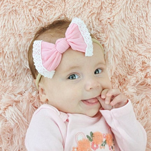 Wholesale Super Soft Lace Edge Nylon Bow Hair Accessories Bands Soft Fabric Girls Hair Band Headbands For Girls