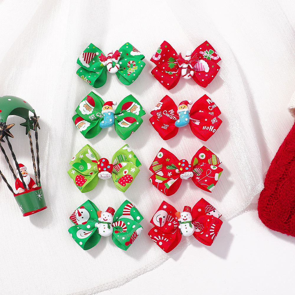 3 Inch Christmas Hair Bow Clips For Baby Girls Cute Snow Santa Christmas Tree Printed Hairpins Headwear Hair Accessories