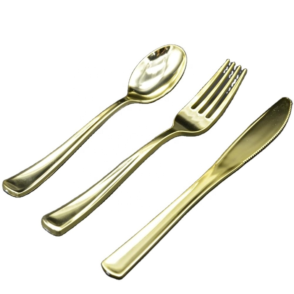 300 Pieces Disposable Gold Plastic Silverware Set Heavy Duty Flatware for Party Bulk