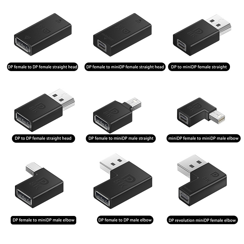 Video adapter miniDP to DP adapter 90 degree bend 1.4 Mini Display Port laptop 8K Adapter Display Projector Audio Video 1.4 DP