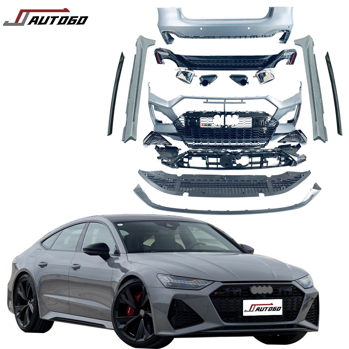 Factory Hot Sale Body Kit For Audi A7 S7 C8 19-22 Update to Sport RS7 Honeycomb Style with Front+Rear Bumper+Side Skirt assembly