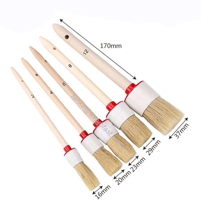 High Quality Car Detailing Products 5-Set Car Cleaning Brush Wooden Handle Boar Hair Bristle Brush For Interior Leather Wheels