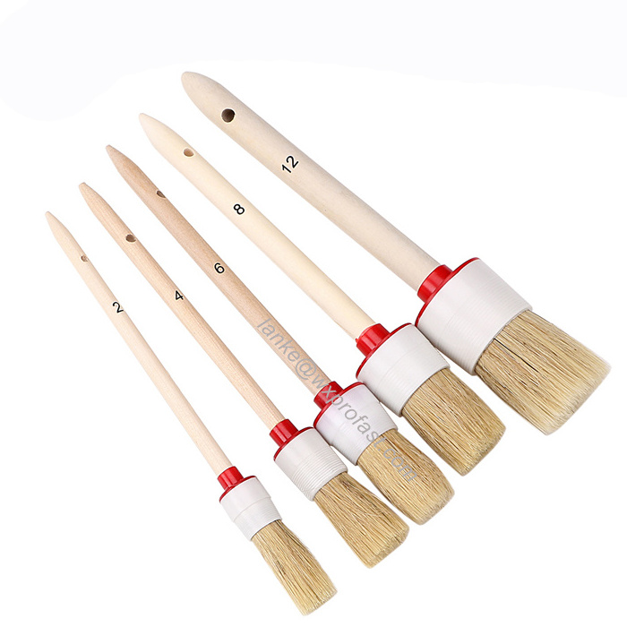 High Quality Car Detailing Products 5-Set Car Cleaning Brush Wooden Handle Boar Hair Bristle Brush For Interior Leather Wheels