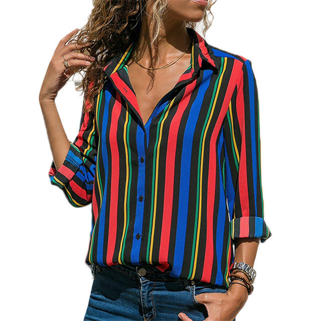 New style female shirts long sleeves striped chiffon casual women blouse