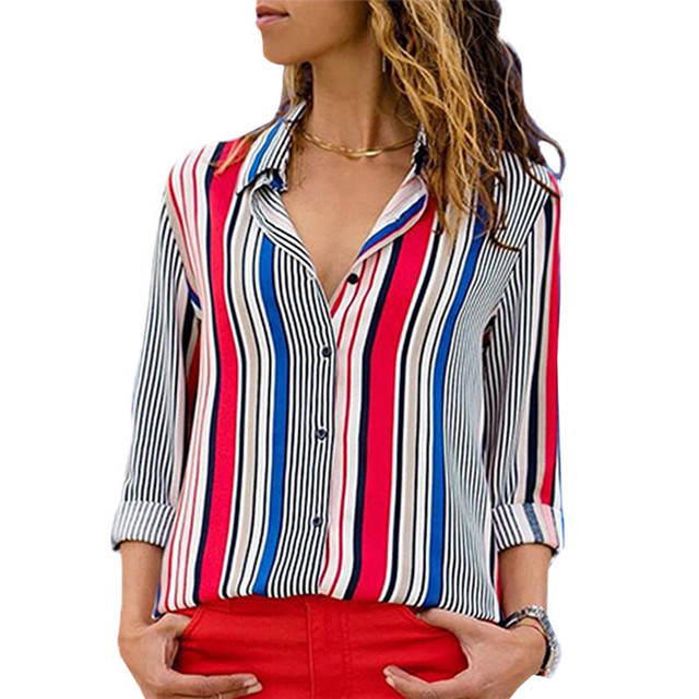 New style female shirts long sleeves striped chiffon casual women blouse