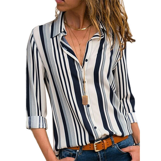 New style female shirts long sleeves striped chiffon casual women blouse