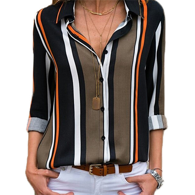 New style female shirts long sleeves striped chiffon casual women blouse