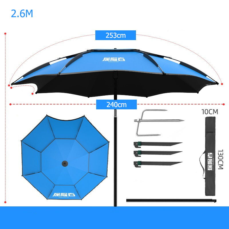 Portable Large Thickened Fishing Umbrella With Carry Bag Double Layer Folding Beach Umbrella