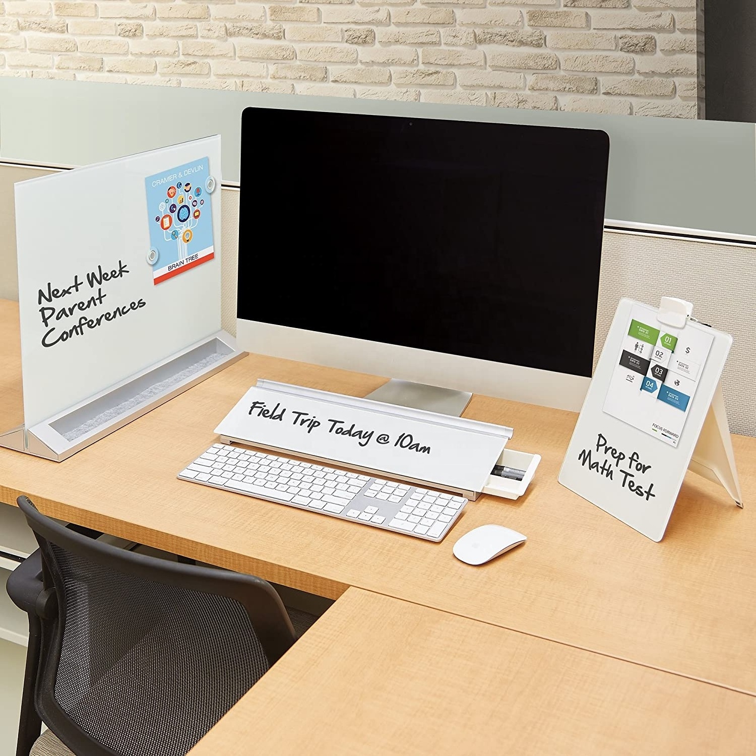 Freestanding Magnetic Glass Desktop Dry Erase Board, 16