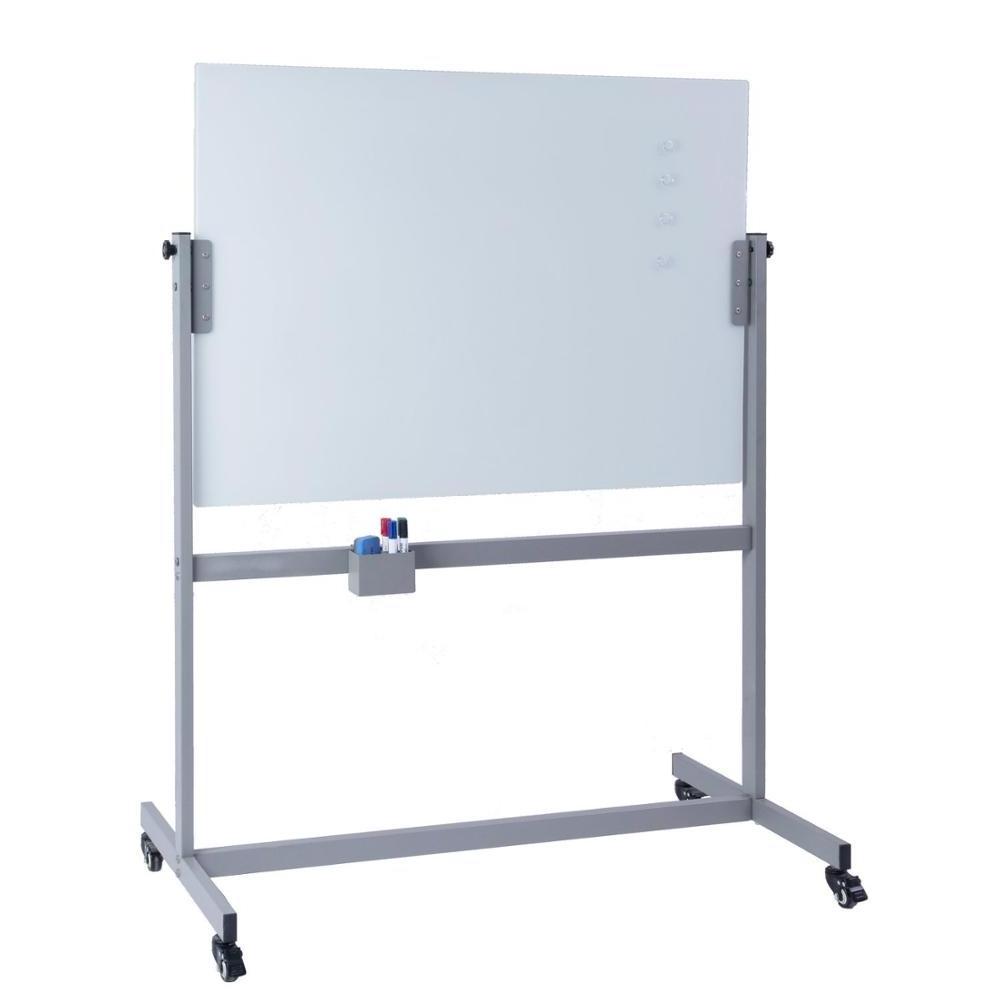 Mobile Glass Dry Erase Board, Double Sided Glass Whiteboard on Wheels Rolling with Stand, 48 X 36 Inches, Reversible & Portable