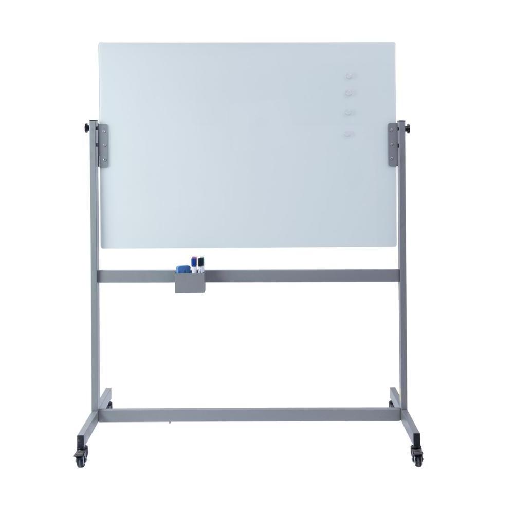 Mobile Glass Dry Erase Board, Double Sided Glass Whiteboard on Wheels Rolling with Stand, 48 X 36 Inches, Reversible & Portable