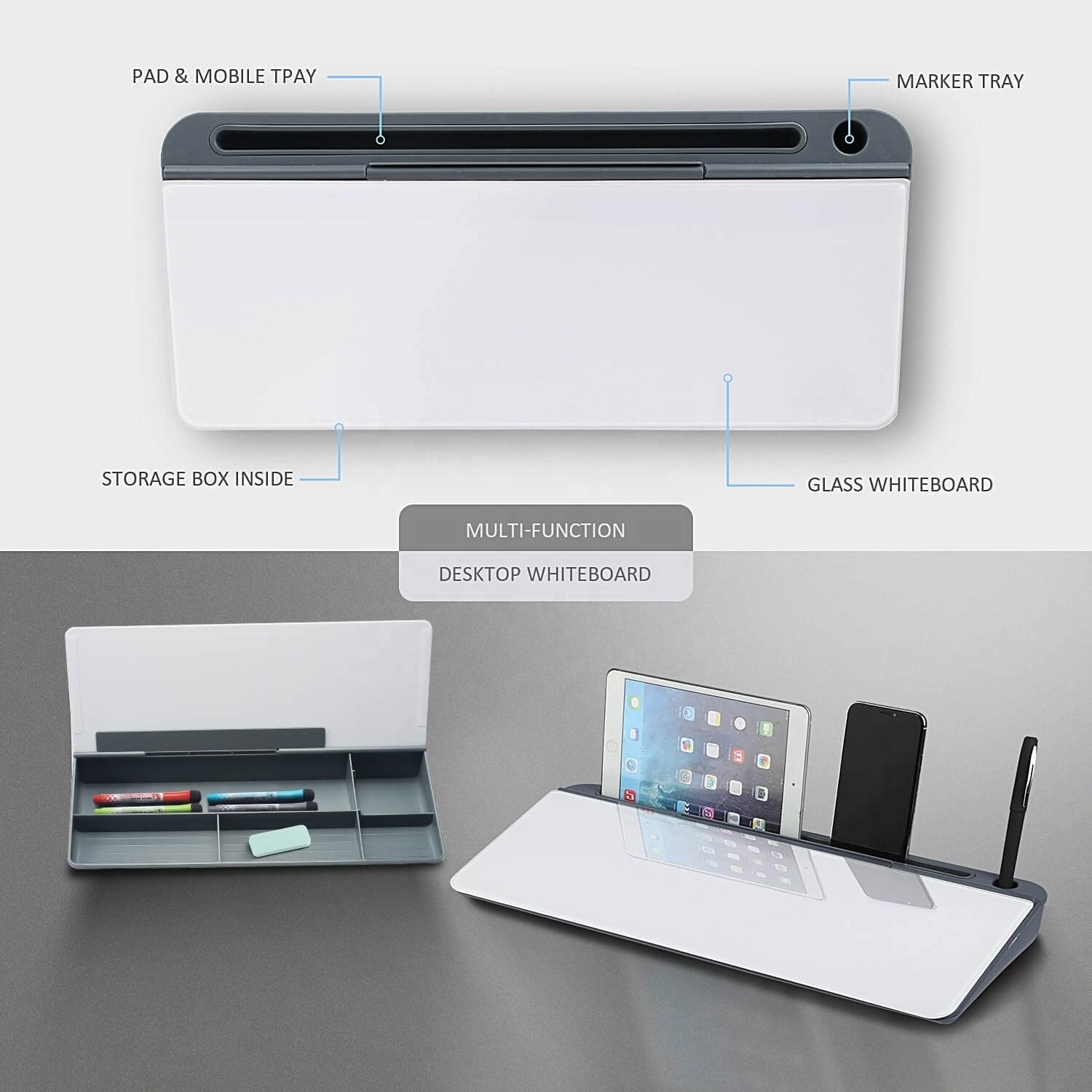 Small Glass Desktop Whiteboard, Computer Keyboard Stand Whiteboard with Drawer, Desk Organizers for Office