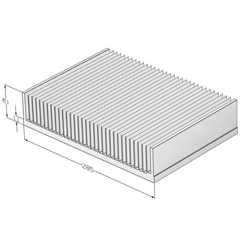 Flexible cutting length high power extruded aluminum heat sink 285(W)*60(H)mm