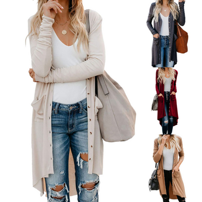 Female Long Sweater Popcorn Cardigan Casual Cardigans For Women Knitwear Pocket