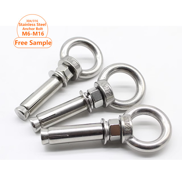 M16*80 Stainless Steel Wire Rope Expansion Shield Anchor Expansion Eyebolt Eye Nut Screw with Ring Anchor Raw Bolts With Eye