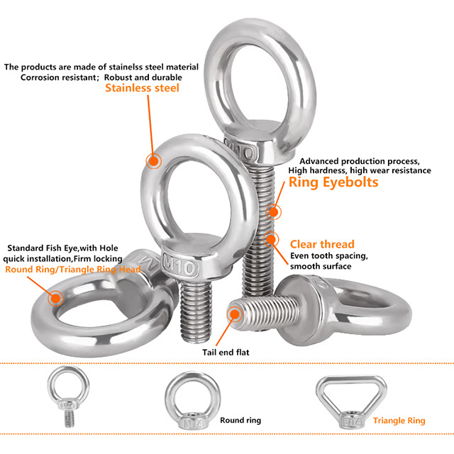 Din580 Full Threaded 316 304 Stainless Steel Lifting Eye Bolt M5 M6 M8 M10 M12 M14 M16 M18 M20 M24