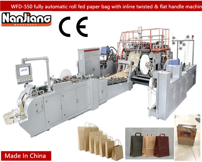 WFD-550 Roll Fed fully automatic paper bag making machine with handles