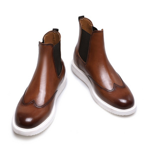 Fashion Brown High Cut Wedges Platform Mens Leather Casual Shoes Boots