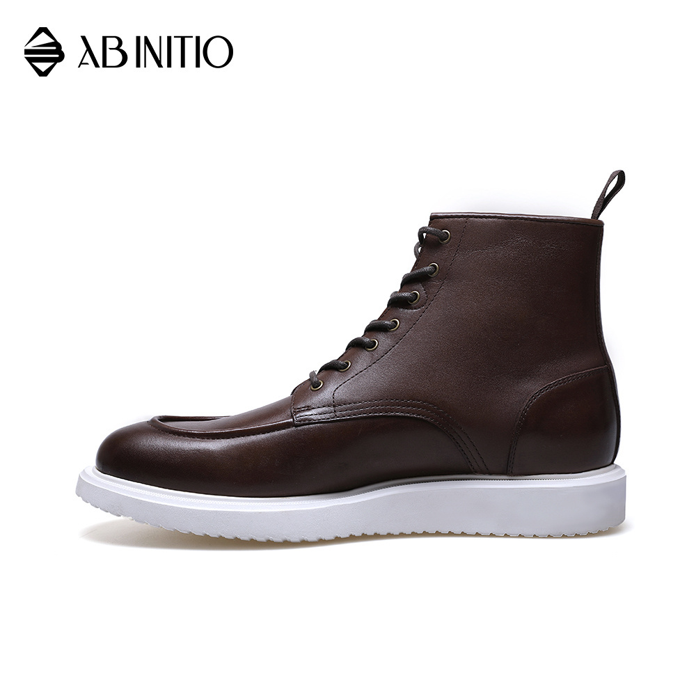 Casual Fashion Platform High Ankle Brown Leather Boots For Mens