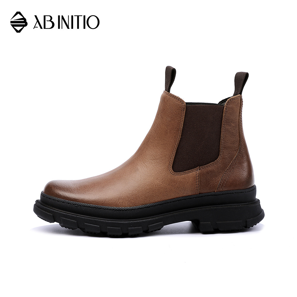 Autumn Winter Warm Slip On Brown Leather Shoes Boots For Men Outdoor