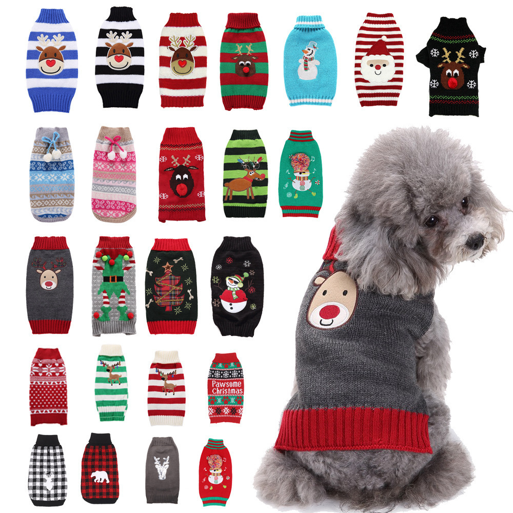 Wholesale christmas dog clothes customizable private label dog sweater winter pet christmas clothes