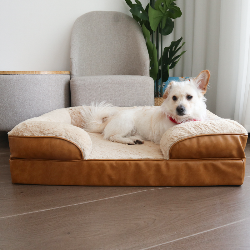 dog bed sofa for large dogs washable memory foam plush pet product cat fur fluffy orthopedic leather dog sofa bed luxury cover