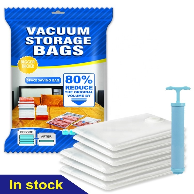 Clothes Storage Space Pack Saver Sealer Compression Vacuum Storage Bags With Travel Hand Pump