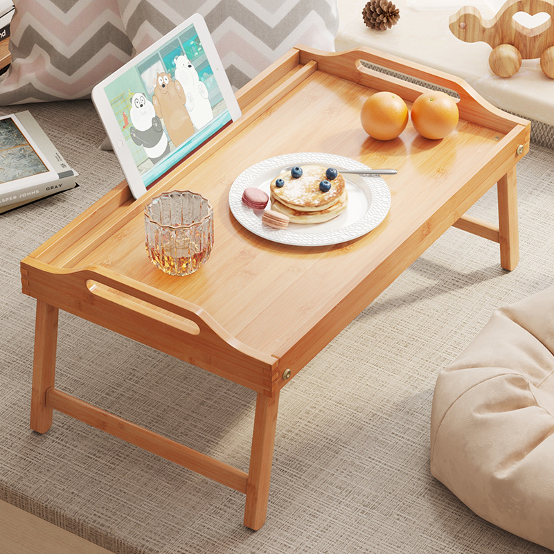 Bamboo Bed Laptop Tablet Computer Desk Artistic Ins Solid Wood Foldable Breakfast Table Small Table Study Table