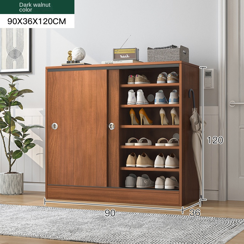 Large capacity simple modern high vertical sliding door balcony storage cabinet solid wooden shoe rack