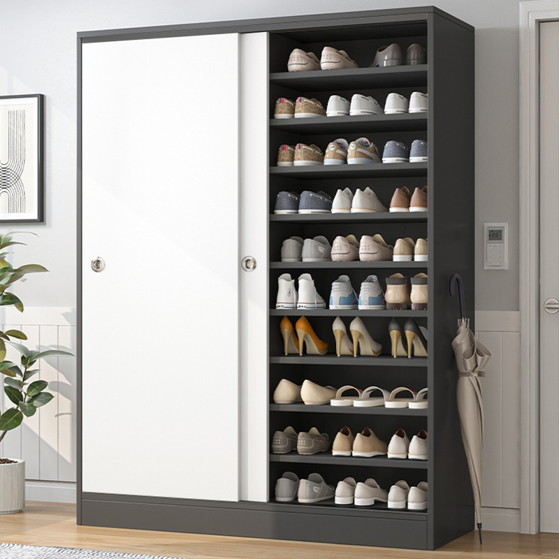 Large capacity simple modern high vertical sliding door balcony storage cabinet solid wooden shoe rack